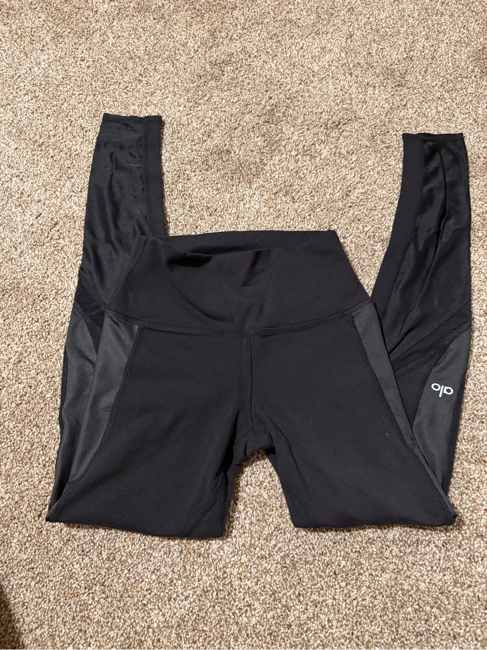 ALO Yoga Black High-Rise Leggings with Side Mesh Panels
